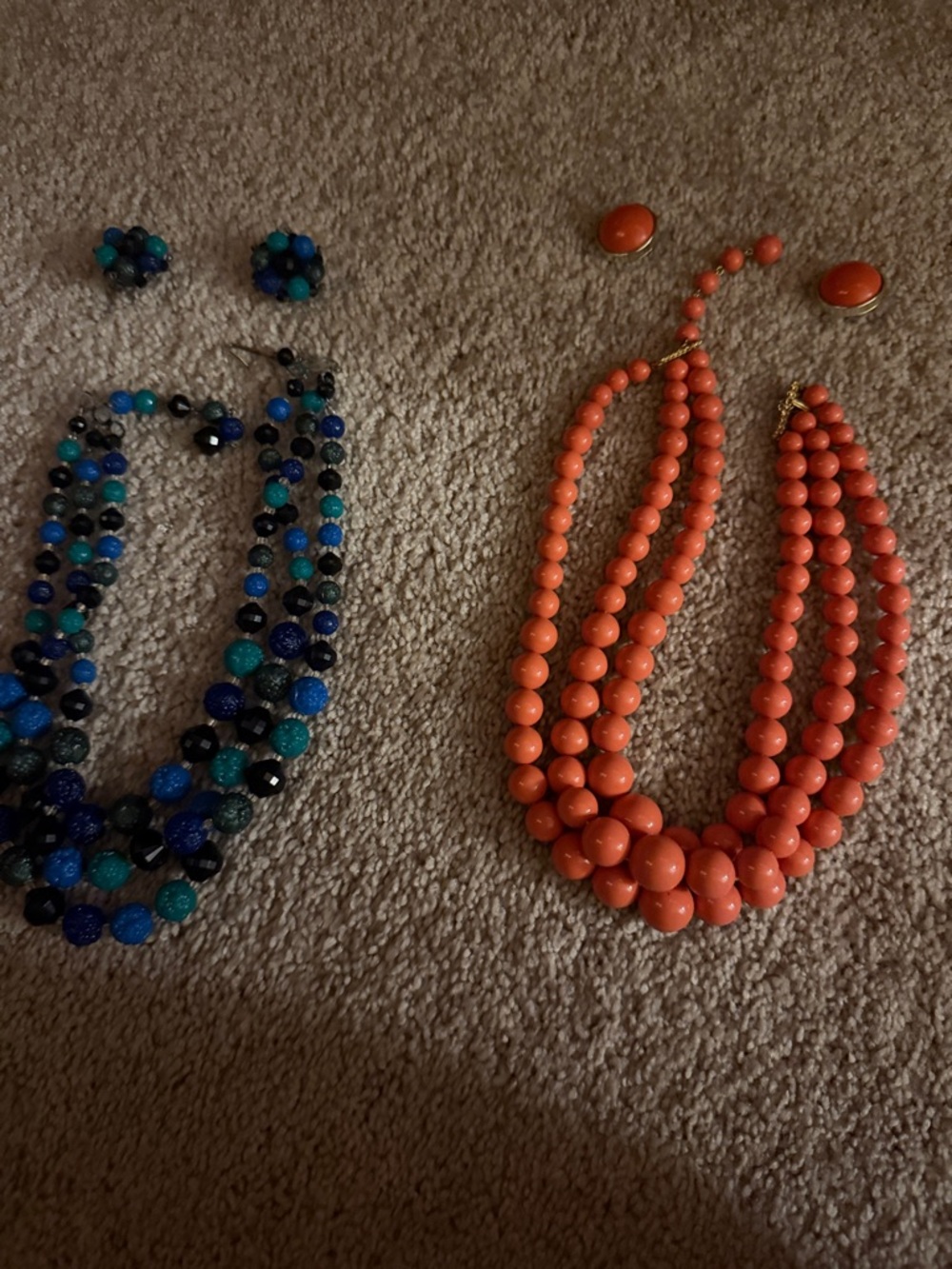 Coral Multi-Strand Beaded Necklace and Earring Set - Women Jewelry